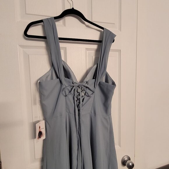 Women Long Maxi gown dress formal bride Prom Gala- Fits Size 14- Dusty Blue/grey - Picture 5 of 9